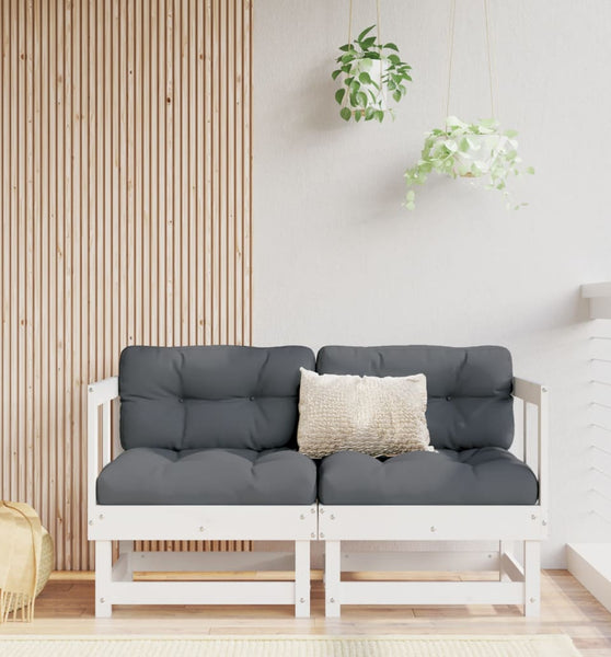 Ecksofas mit Kissen 2 Stk. Weiß Massivholz Kiefer