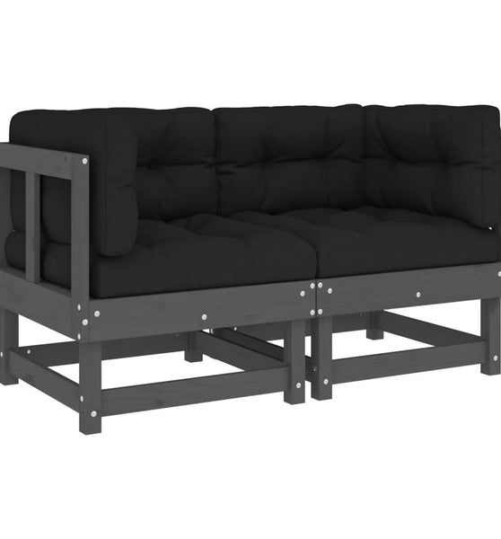 Ecksofas mit Kissen 2 Stk. Grau Massivholz Kiefer