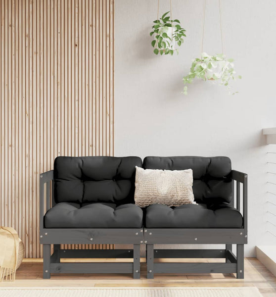 Ecksofas mit Kissen 2 Stk. Grau Massivholz Kiefer