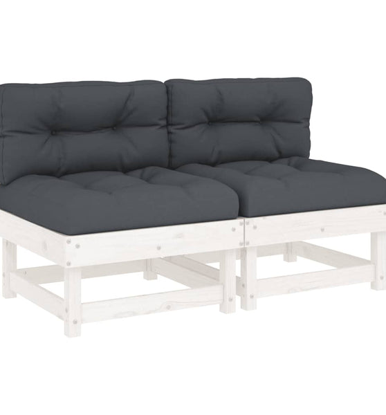 Mittelsofas mit Kissen 2 Stk. Weiß Massivholz Kiefer