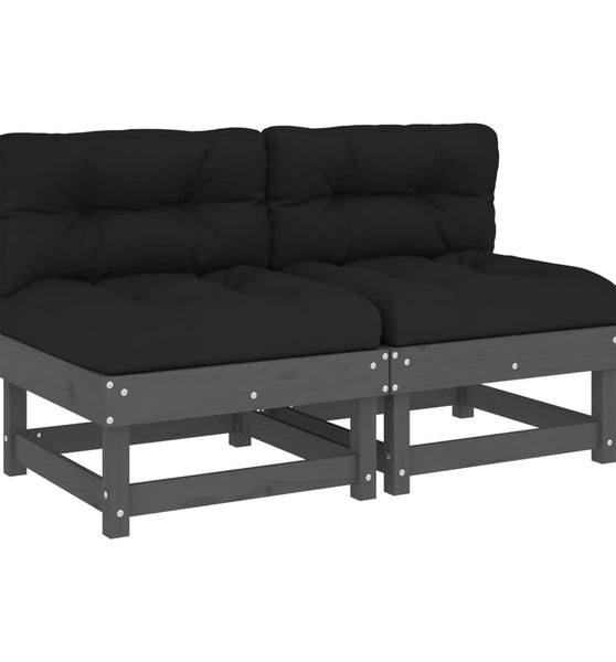 Mittelsofas mit Kissen 2 Stk. Grau Massivholz Kiefer