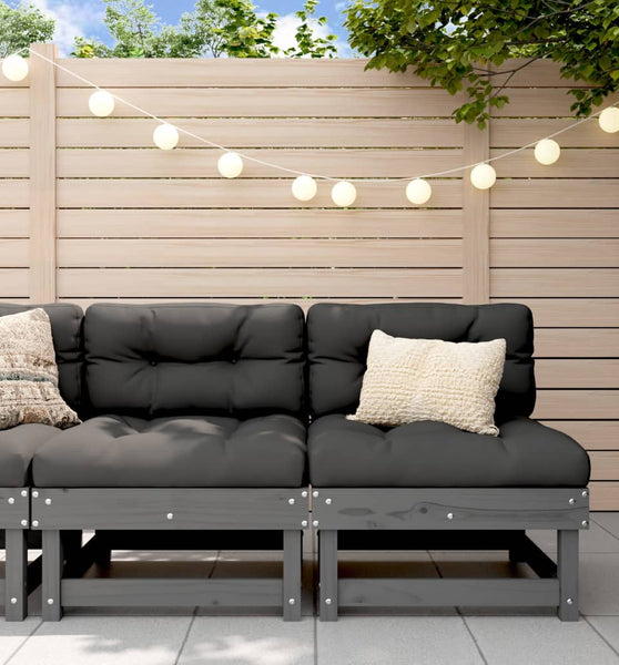 Mittelsofas mit Kissen 2 Stk. Grau Massivholz Kiefer