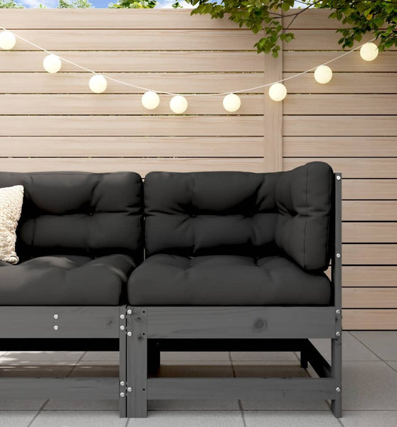 Ecksofa mit Kissen Grau Massivholz Kiefer