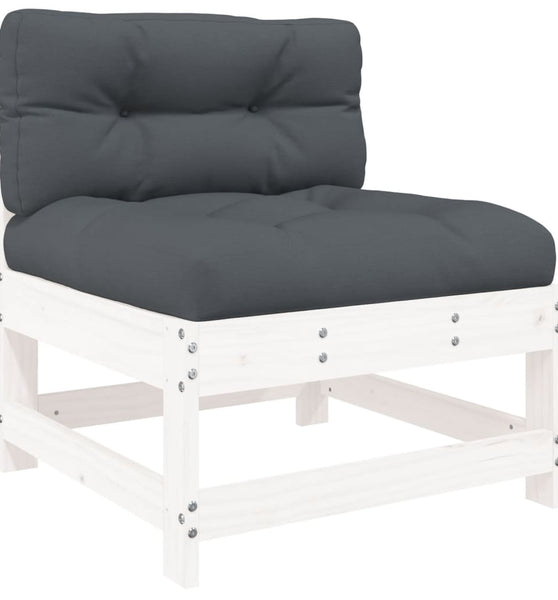 Mittelsofa mit Kissen Weiß Massivholz Kiefer