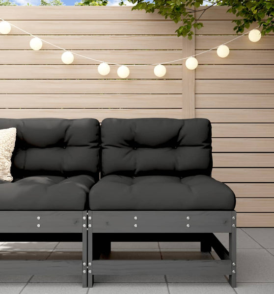 Mittelsofa mit Kissen Grau Massivholz Kiefer
