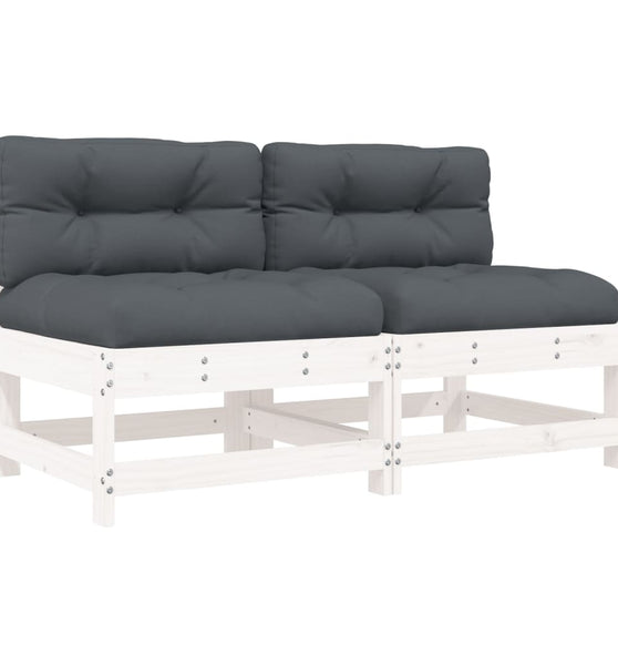Mittelsofas mit Kissen 2 Stk. Weiß Massivholz Kiefer