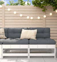 Mittelsofas mit Kissen 2 Stk. Weiß Massivholz Kiefer