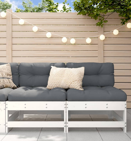 Mittelsofas mit Kissen 2 Stk. Weiß Massivholz Kiefer