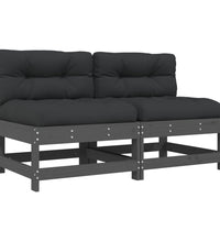 Mittelsofas mit Kissen 2 Stk. Grau Massivholz Kiefer