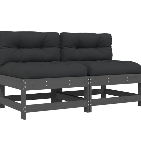 Mittelsofas mit Kissen 2 Stk. Grau Massivholz Kiefer