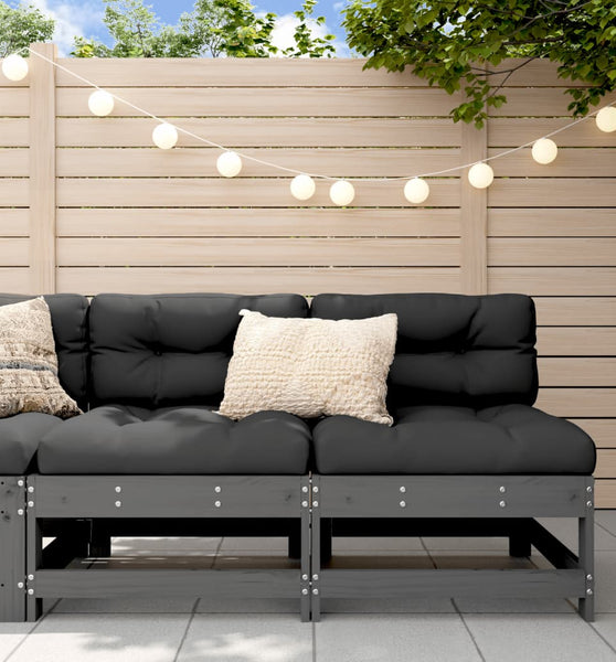 Mittelsofas mit Kissen 2 Stk. Grau Massivholz Kiefer