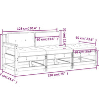 3-tlg. Garten-Lounge-Set mit Kissen Weiß Massivholz