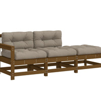 3-tlg. Garten-Lounge-Set mit Kissen Honigbraun Massivholz