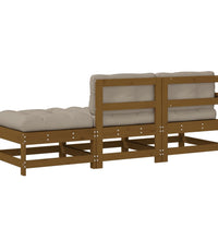 3-tlg. Garten-Lounge-Set mit Kissen Honigbraun Massivholz