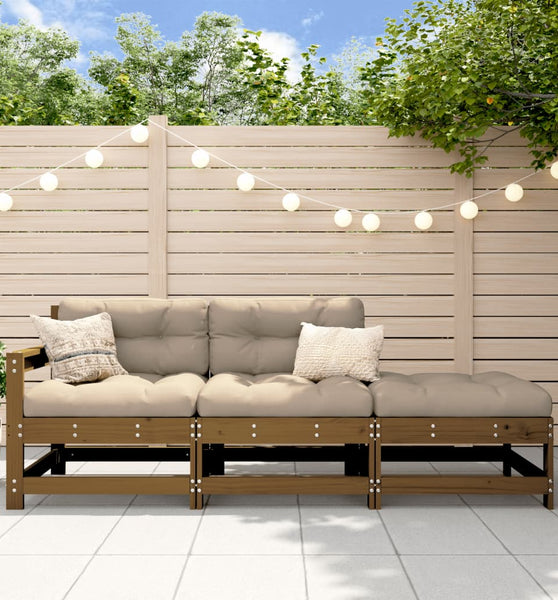 3-tlg. Garten-Lounge-Set mit Kissen Honigbraun Massivholz