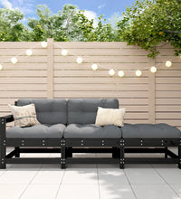 3-tlg. Garten-Lounge-Set mit Kissen Schwarz Massivholz