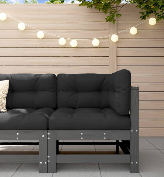Ecksofa mit Kissen Grau Massivholz Kiefer