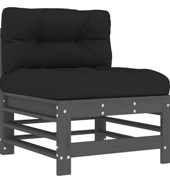 Mittelsofa mit Kissen Grau Massivholz Kiefer