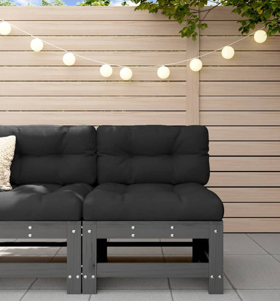 Mittelsofa mit Kissen Grau Massivholz Kiefer