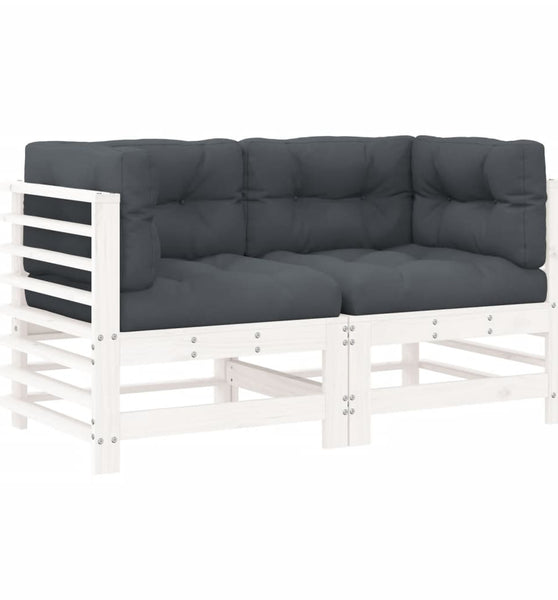 Ecksofas mit Kissen 2 Stk. Weiß Massivholz Kiefer