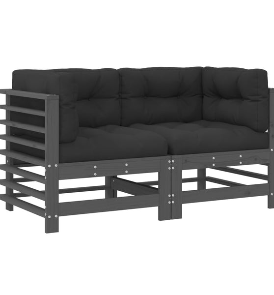 Ecksofas mit Kissen 2 Stk. Grau Massivholz Kiefer