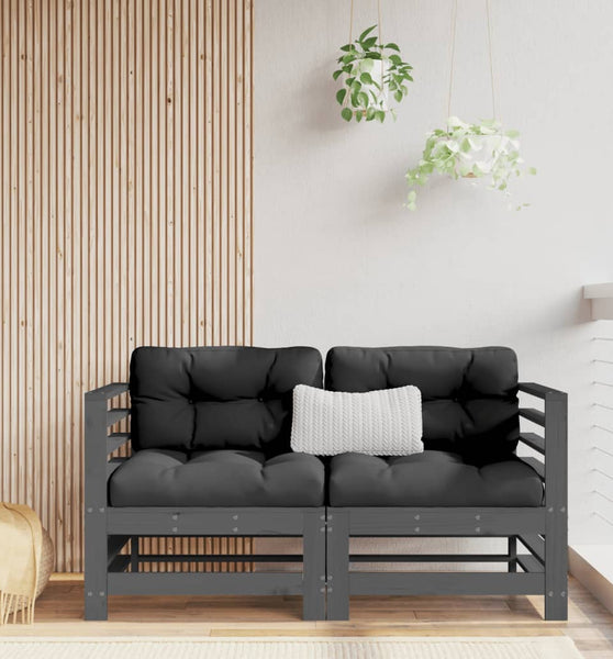 Ecksofas mit Kissen 2 Stk. Grau Massivholz Kiefer