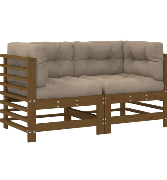 Ecksofas mit Kissen 2 Stk. Honigbraun Massivholz Kiefer