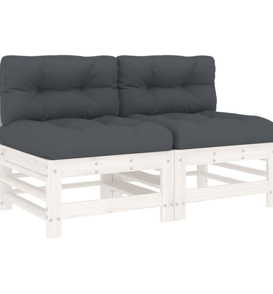 Mittelsofas mit Kissen 2 Stk. Weiß Massivholz Kiefer