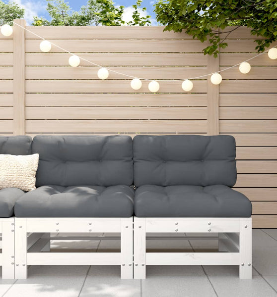Mittelsofas mit Kissen 2 Stk. Weiß Massivholz Kiefer