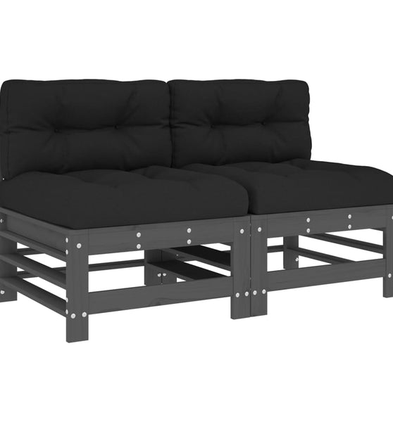 Mittelsofas mit Kissen 2 Stk. Grau Massivholz Kiefer
