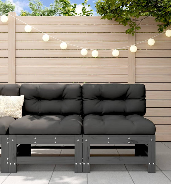 Mittelsofas mit Kissen 2 Stk. Grau Massivholz Kiefer