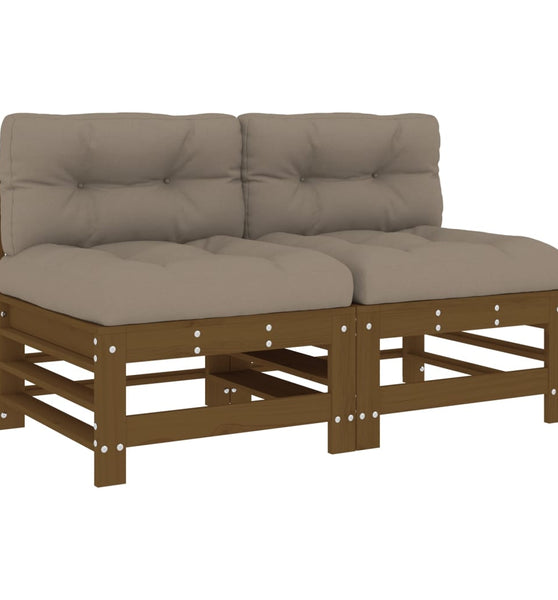 Mittelsofas mit Kissen 2 Stk. Honigbraun Massivholz Kiefer