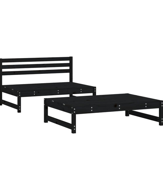 2-tlg. Garten-Lounge-Set Schwarz Massivholz Kiefer