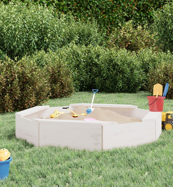 Sandkasten mit Sitzen Weiß Achteck Massivholz Kiefer