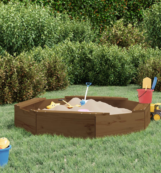 Sandkasten mit Sitzen Honigbraun Achteck Massivholz Kiefer