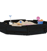 Sandkasten mit Sitzen Schwarz Achteck Massivholz Kiefer