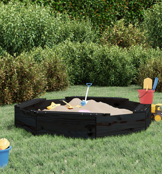 Sandkasten mit Sitzen Schwarz Achteck Massivholz Kiefer