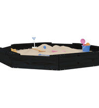 Sandkasten mit Sitzen Schwarz Achteck Massivholz Kiefer