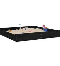 Sandkasten mit Sitzen Schwarz Quadratisch Massivholz Kiefer