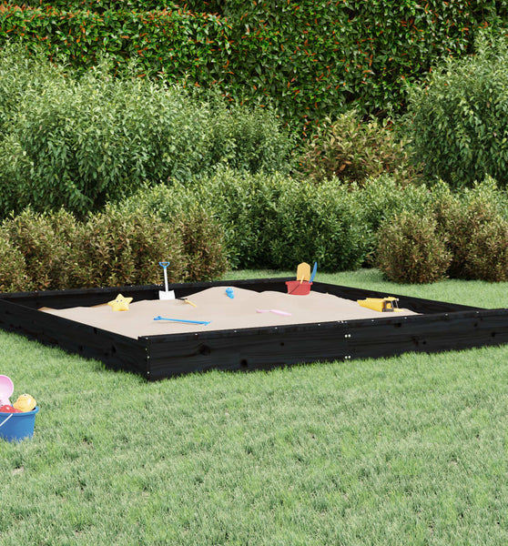 Sandkasten mit Sitzen Schwarz Quadratisch Massivholz Kiefer