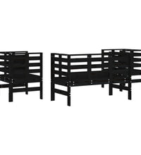 3-tlg. Garten-Lounge-Set Schwarz Massivholz Kiefer