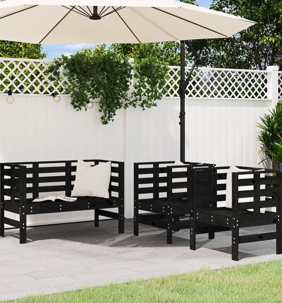 3-tlg. Garten-Lounge-Set Schwarz Massivholz Kiefer