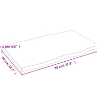 Tischplatte 80x50x2 cm Massivholz Eiche Unbehandelt Baumkante