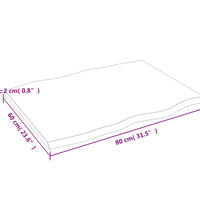 Tischplatte 80x60x2 cm Massivholz Eiche Unbehandelt Baumkante