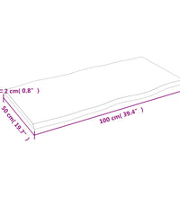 Tischplatte 100x50x2 cm Massivholz Eiche Unbehandelt Baumkante