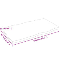 Tischplatte 100x60x2 cm Massivholz Eiche Unbehandelt Baumkante