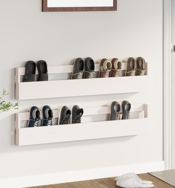 Wand-Schuhregale 2 Stk. Weiß 110x9x23 cm Massivholz Kiefer