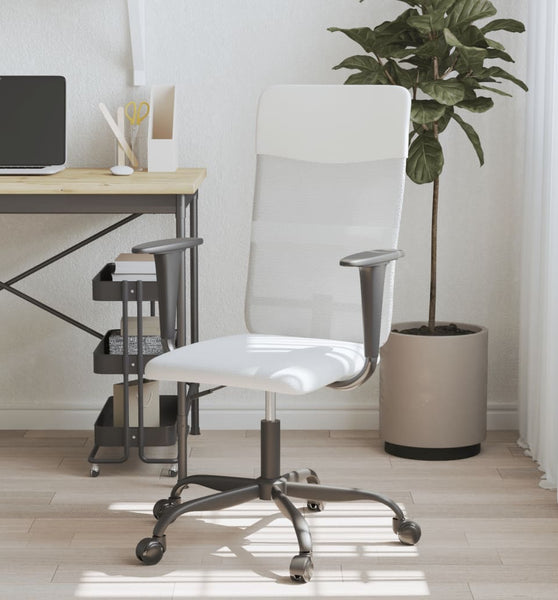 Bürostuhl Höhenverstellbar Weiß Netzstoff und Kunstleder