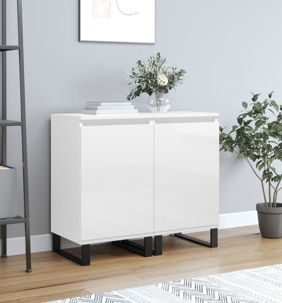 Sideboards 2 Stk. Hochglanz-Weiß 40x35x70 cm Holzwerkstoff