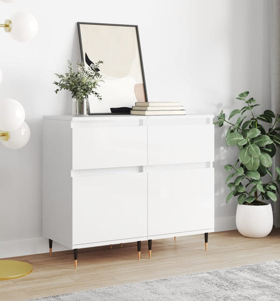 Sideboards 2 Stk. Hochglanz-Weiß 40x35x70 cm Holzwerkstoff